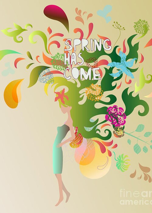 Dress Greeting Card featuring the digital art Spring Floral Girl Illustration by Run4it