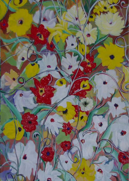 Spring Greeting Card featuring the painting Spring Flowers by Sima Amid Wewetzer