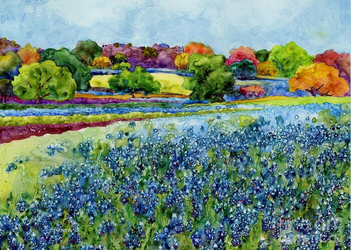 Bluebonnet Greeting Card featuring the painting Spring Impressions by Hailey E Herrera