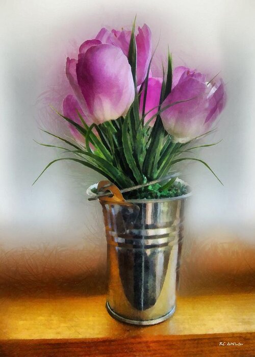 Tulips Greeting Card featuring the painting Spring in a Bucket by RC DeWinter