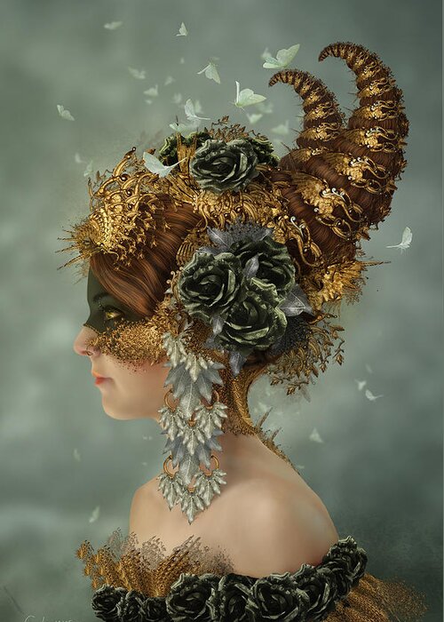Portrait Greeting Card featuring the digital art Spring Masquerade by FireFlux Studios
