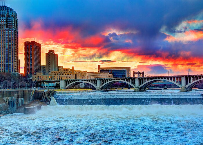 Saint Anthony Falls Greeting Card featuring the photograph Spring Melt on the Mississippi by Amanda Stadther