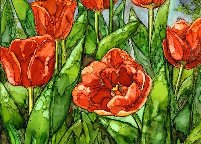 Tulips Greeting Card featuring the painting Spring Tulips by Vicki Baun Barry