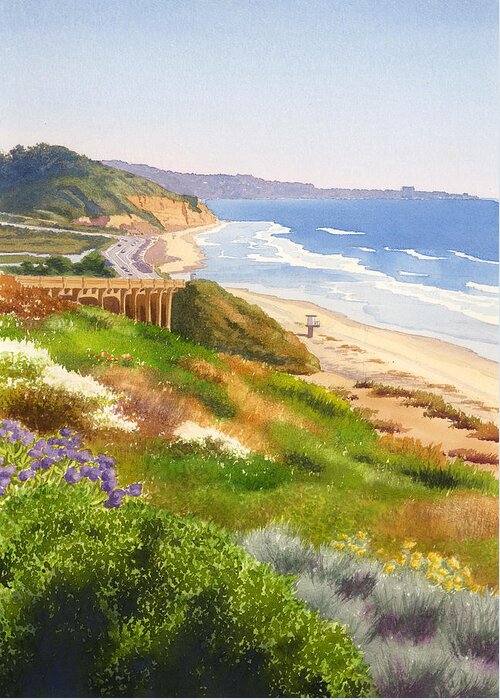 California Greeting Card featuring the painting Spring View of Torrey Pines by Mary Helmreich