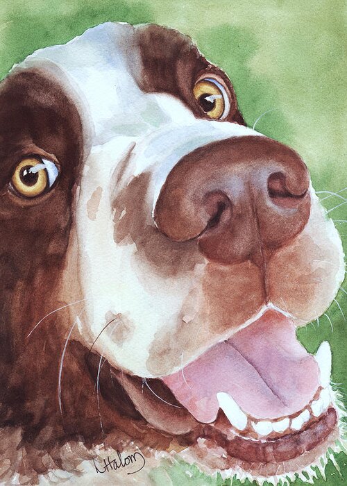 Springer Spaniel Painting Greeting Card featuring the painting Springer by Greg and Linda Halom