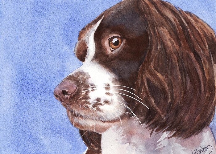 Springer Spaniel Greeting Card featuring the painting Springer Spaniel Puppy by Greg and Linda Halom