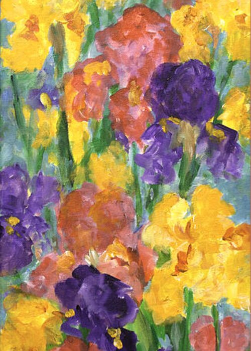 Iris Greeting Card featuring the painting Springtime Iris by Sally Quillin