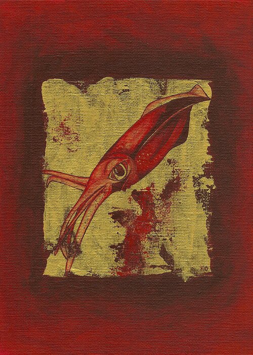 Squid Greeting Card featuring the painting Squid by Konni Jensen