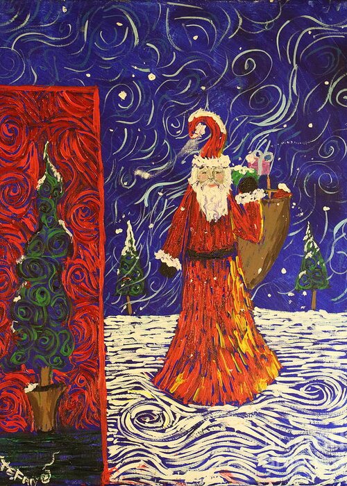 Squigglism Greeting Card featuring the painting Squiggle Christmas by Stefan Duncan