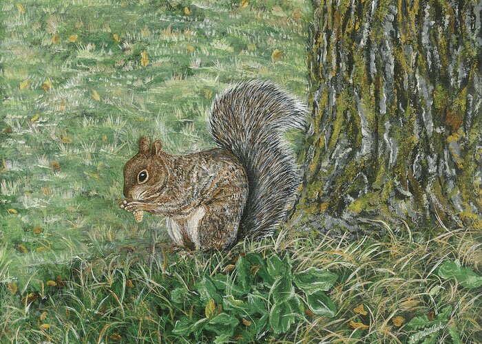 Squirrel Greeting Card featuring the painting Squirrel by Lucinda VanVleck