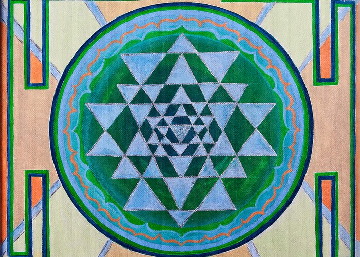 Symbols Greeting Card featuring the photograph Sri Yantra for Meditation painted by Raimond Klavins