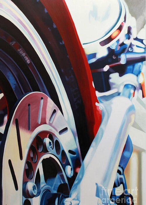 Motorcycle Greeting Card featuring the painting SRX-6 Fork by Guenevere Schwien