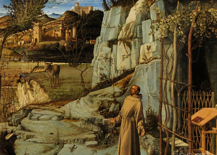 Bellini Greeting Card featuring the painting St Francis of Assisi in the Desert by Giovanni Bellini