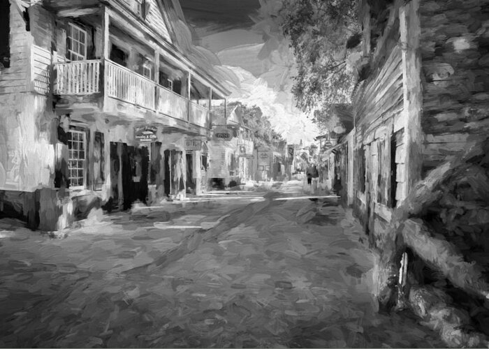 St. George Street Greeting Card featuring the photograph St George Street St Augustine Florida Painted BW by Rich Franco