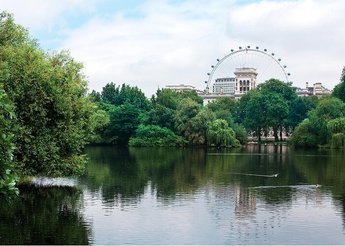 London Eye Greeting Card featuring the photograph St James Park by Shirley Mitchell