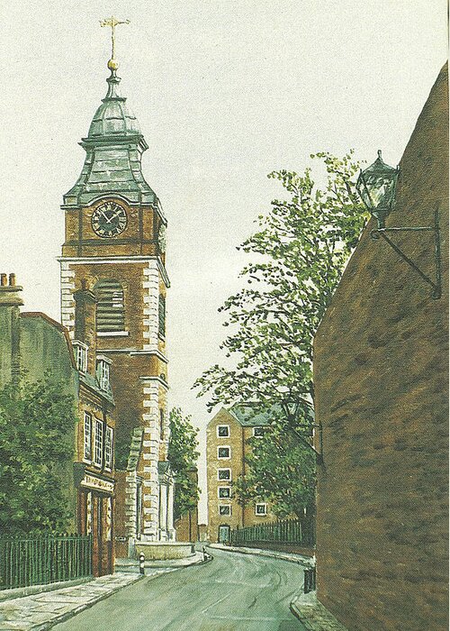 Scandrett Street Greeting Card featuring the painting St Johns Church Wapping from Scandrett Street by Mackenzie Moulton
