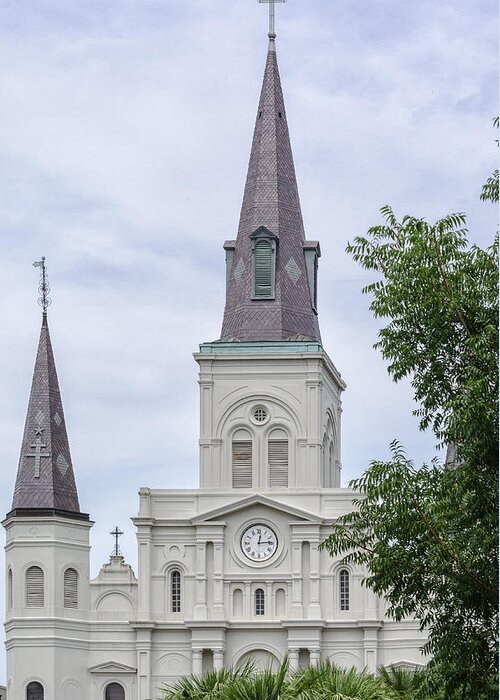 Architecture Greeting Card featuring the photograph St. Louis Cathedral Through Trees by Jim Shackett