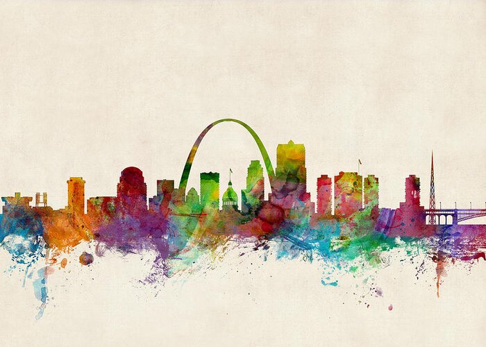 St Louis Greeting Card featuring the digital art St Louis Missouri Skyline by Michael Tompsett