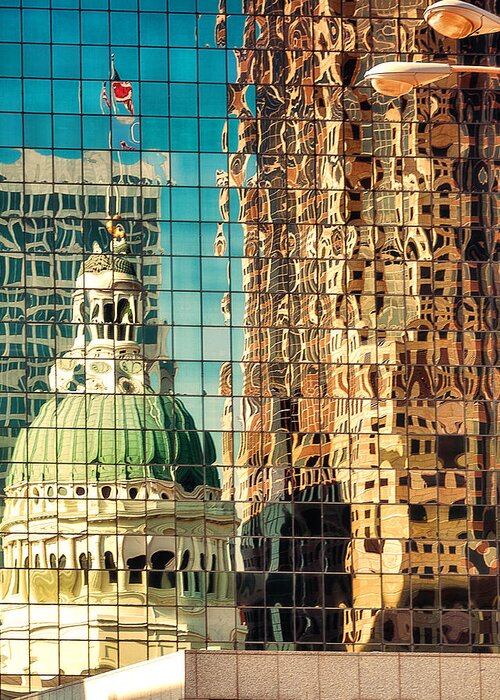 Abstract Greeting Card featuring the photograph St. Louis Old Courthouse Reflected by Jon Woodhams