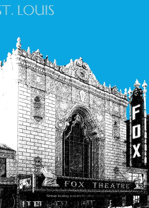 Architecture Greeting Card featuring the digital art St louis Skyline Fox Theater - Ice Blue by DB Artist