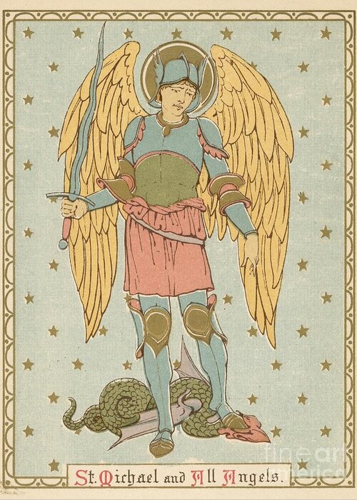Saint Greeting Card featuring the painting St Michael and all Angels by English School by English School