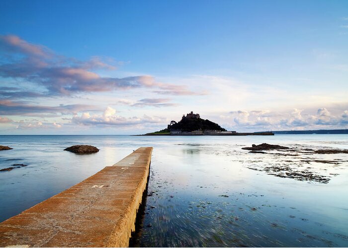Tide Greeting Card featuring the photograph St Michaels Mount In Cornwall by Simonbradfield