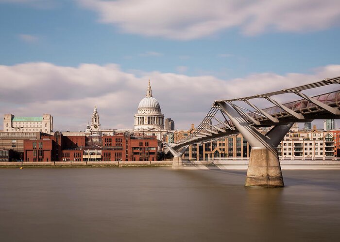 London Millennium Footbridge Greeting Card featuring the photograph St Pauls Cathedral And Millenium Bridge by Ultraforma 