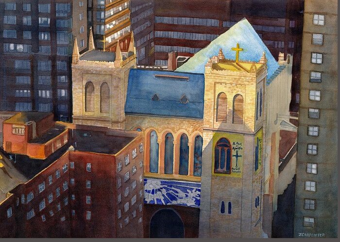 Church Greeting Card featuring the painting St Pauls NYC by Gerald Carpenter
