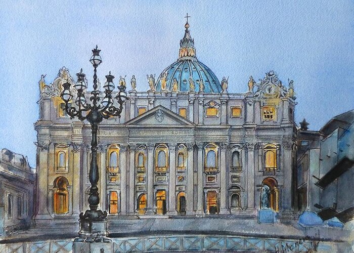 Architecture Greeting Card featuring the painting St. Peter's Square by Henrieta Maneva