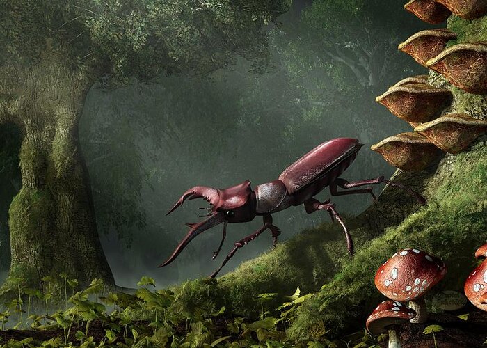 Stag Beetle Greeting Card featuring the digital art Stag Beetle by Daniel Eskridge