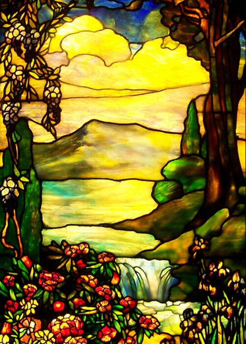 Tiffany Glass Greeting Card featuring the photograph Stained Landscape 2 by Donna Blackhall