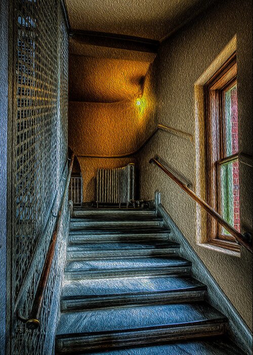 Ellis Island Greeting Card featuring the photograph Stairway by Dave Hahn