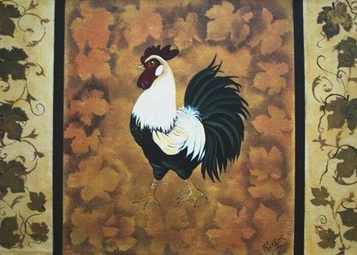 Rooster Greeting Card featuring the painting Standing Guard In Fall by Cindy Micklos