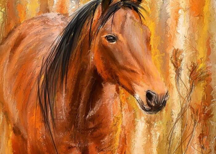 Bay Horse Paintings Greeting Card featuring the painting Standing Regally- Bay Horse Paintings by Lourry Legarde