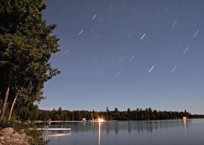 Star Trails Greeting Card featuring the photograph Star Trails at the Lake by Barbara West