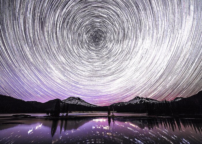 Star Trail Greeting Card featuring the photograph Star trails with Northern light by Hisao Mogi
