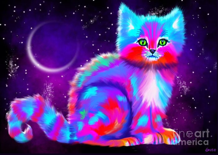 Cat Greeting Card featuring the digital art Starlight Kitten by Nick Gustafson