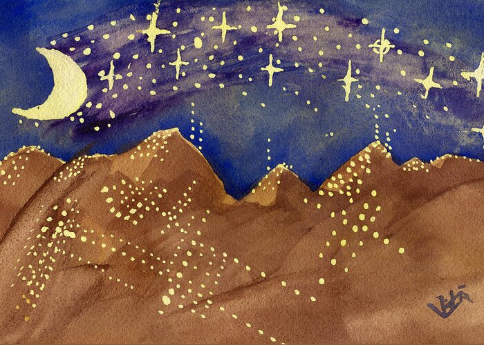 Night Greeting Card featuring the painting Stars of Heaven and Earth by Victor Vosen