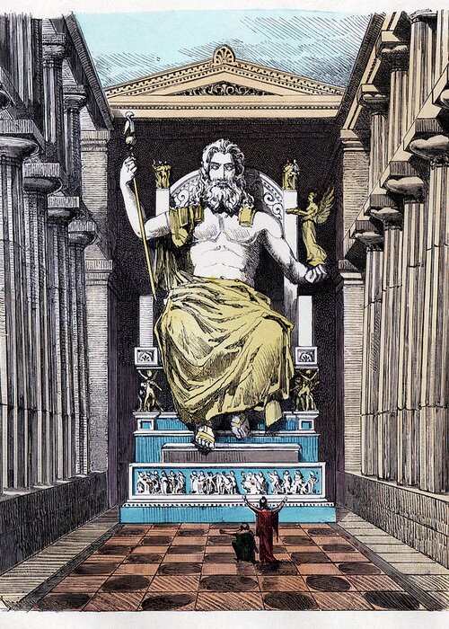 1880 Greeting Card featuring the photograph Statue Of Zeus At Olympia by Cci Archives