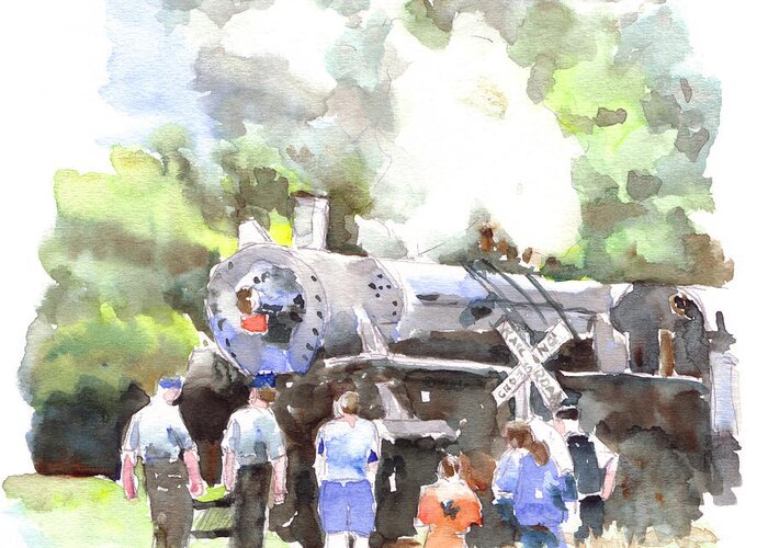 Steam Locomotive Greeting Card featuring the painting Steam Locomotive by Claudia Hafner