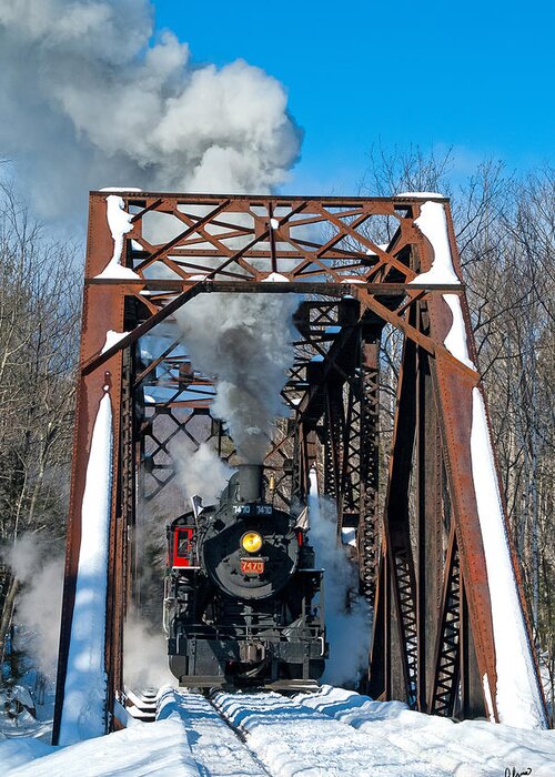 Conway Greeting Card featuring the photograph Steam Train Over A Trestle by Alana Ranney