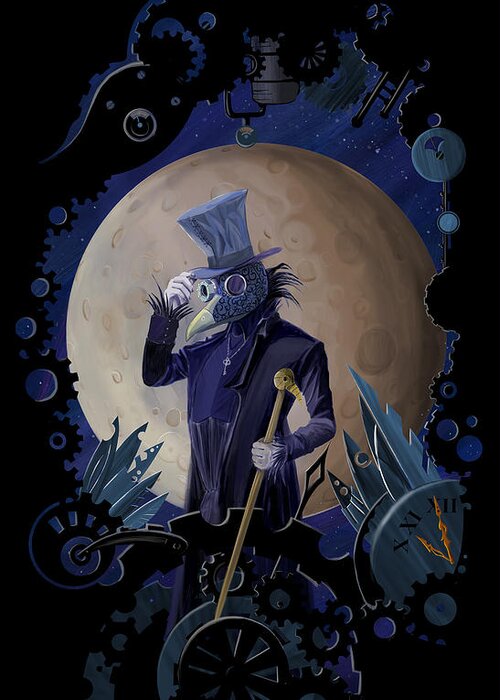 Steampunk Greeting Card featuring the painting Steampunk crownman by Sassan Filsoof