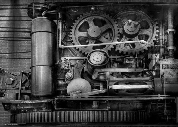 Self Greeting Card featuring the photograph Steampunk - Serious Steel by Mike Savad
