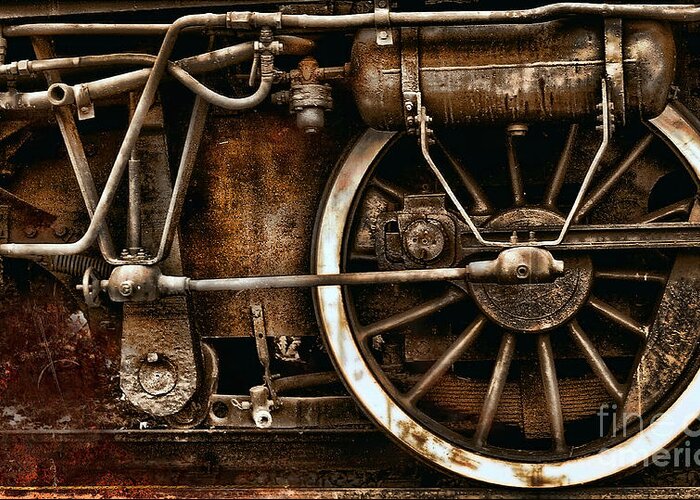 Wheels Greeting Card featuring the photograph Steampunk- Wheels of vintage steam train by Daliana Pacuraru