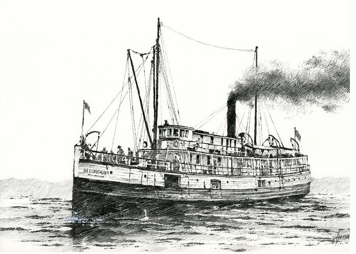 Steamboat Greeting Card featuring the drawing Steamship Bellingham by James Williamson