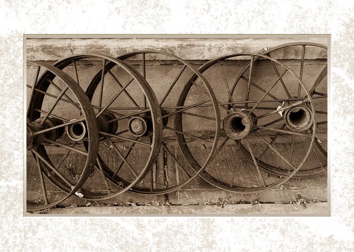 Antique Greeting Card featuring the photograph Steel Wheels by Jerry Nettik