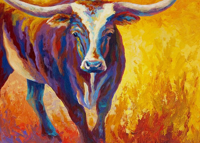 Longhorn Greeting Card featuring the painting Stepping Out - Longhorn by Marion Rose