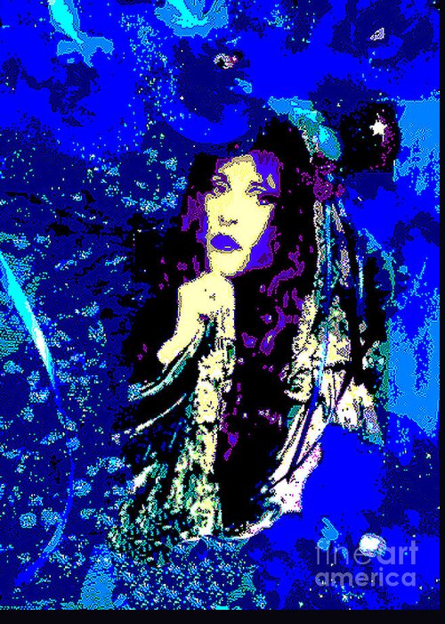 Stevie Greeting Card featuring the digital art Stevie Nicks In Blue by Alys Caviness-Gober