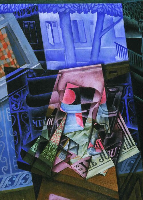 Juan Gris Greeting Card featuring the painting Still Life before an Open Window Place Ravignan by Juan Gris