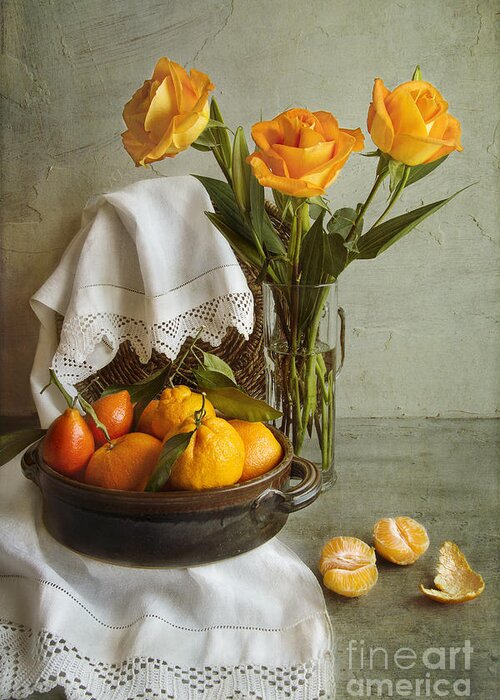 Still Life With Oranges Greeting Card featuring the photograph Still life with oranges by Elena Nosyreva